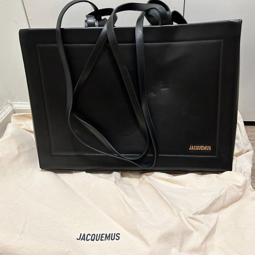 JACQUEMUS Le Cabas Neve Black Leather tote shopping bag - Picture 1 of 11